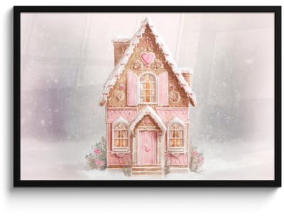 Poster in lijst - Fotolijst 90x60 cm - Posters - Huisje - Suiker - Pastel - Posterlijst zwart - Decoratie - Wanddecoratie woonkamer - Muurdecoratie slaapkamer - Kerstversiering - Kerstdecoratie voor binnen - Kerstmis