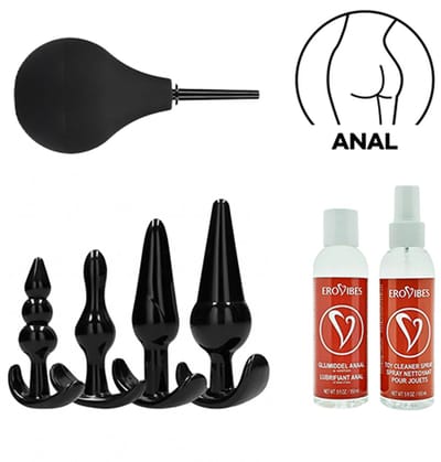 Erovibes - Anaal Set 7-delig met 4 Buttplugs, Anaaldouche en Glijmiddel