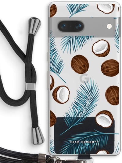 Case Company® - Hoesje met koord geschikt voor Google Pixel 7 hoesje met Koord - Kokosnoot - Telefoonhoesje met Zwart Koord - Bescherming aan alle Kanten en Over de Schermrand