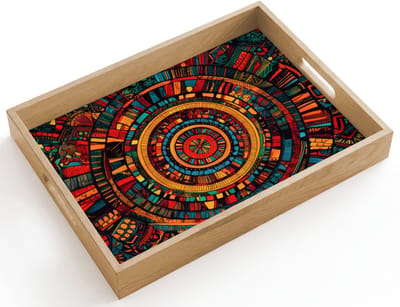 Dienblad hout 40x30 cm - Schootdienblad - Mandala - Cirkels - Patronen - Borrelplank rechthoek - Plateau dienbladen