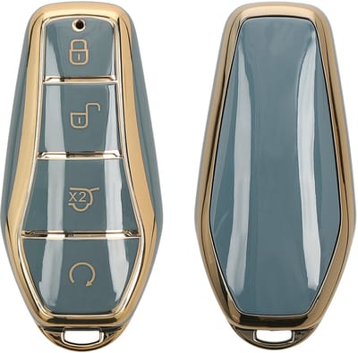 kwmobile autosleutel hoesje geschikt voor BYD Atto 3 / Sealion / Han / Tang / Dolphin / Seal hoes - TPU autosleutel behuizing - Beschermende auto sleutel case - Sleuteletui in blauw / goud