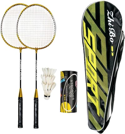 Complete 6-delige Badmintonset met Rackets, Shuttles en Draagtas