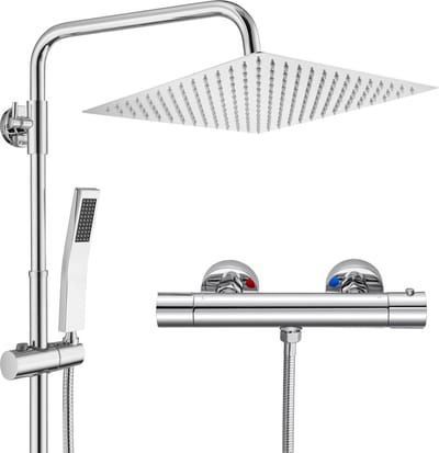 Auralum Max Regendouche met Thermostaatkraan - Doucheset - RVS Regendoucheset - 12 inch Douchekop - Thermostatische douchekolom - Waterbesparend - Chroom