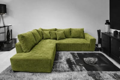 Moderne Hoekbank met Lounge Links – Koningstijl - Olive Ribstof (Corduroy) – Inclusief Kussens – Comfortabele Zit- en Loungebank voor Woonkamer