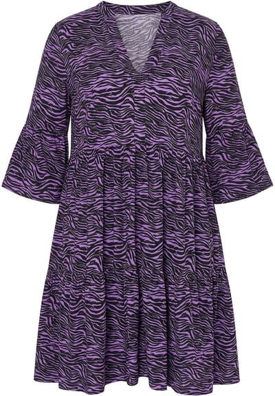 Studio Untold - Dames - Jurk kort A-lijn zebraprint 3/4-mouwen met statement - Sering - Maat 42+