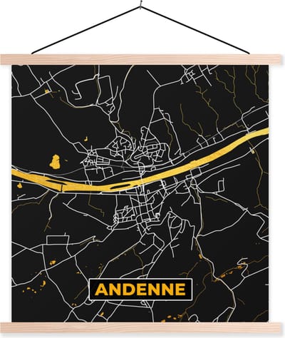 Posterhanger incl. Poster 40x40 cm - Schoolplaat - Ardenne - Plattegrond - Stadskaart - Kaart - Goud - Textielposter - Blanke latten - Stadskaart