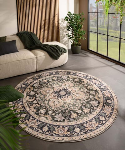 Rond vintage buitenkleed - Valenca Fino beige/groen 230