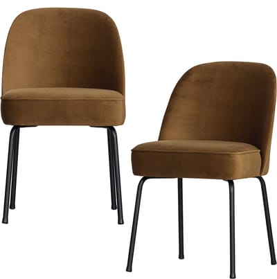 WOOOD Vogue Eetkamerstoelen - Velvet Stof - Honinggeel - Set van 2