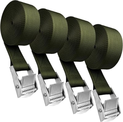Verstelbare Spanbanden Set van 4, 2.5 m Lange Lashing Straps met Klem, Ideaal voor Fietsen, Motoren en Bagage tot 250 kg, Perfect voor Kamperen en Transport
