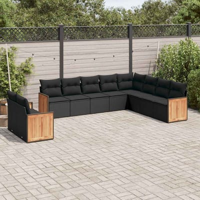vidaXL - 10-delige - Loungeset - met - kussens - poly - rattan - zwart