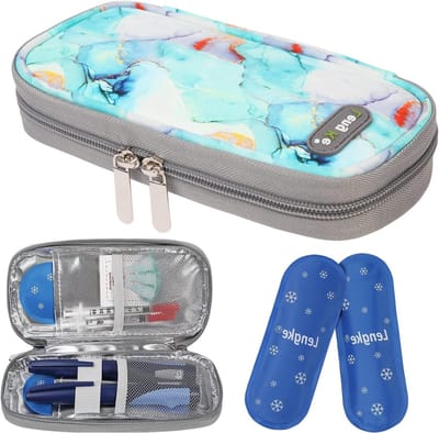 Reis koelcase voor insuline met 2 koelelementen, compacte tas voor diabetische benodigdheden, ideaal voor insulinepennen en medicijnen