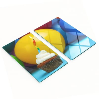 Decoratieve snijplanken van gehard glas, geschikt voor kleine tulbandcakes (2x30x52 cm).