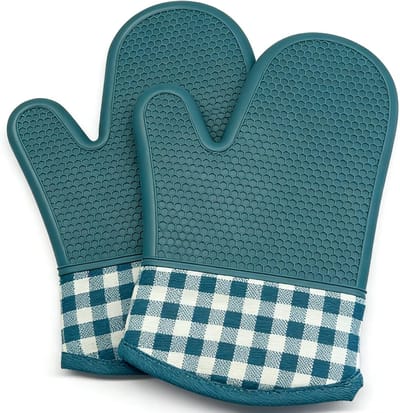 Ovenwanten, 1 paar antislip keukenhandschoenen van katoen, hittebestendige pannenlappen voor koken, bakken en grillen