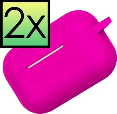 Hoes - 2 Stuks - Geschikt voor Apple Airpods Pro - Siliconen Hoesje met Clip - Silicone Case Cover - Donkerroze