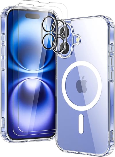 Magnetische hoes Geschikt voor: iPhone 16 met 2-pack schermbeschermer en 2-pack cameralensbeschermer [compatibel met Mag Safe] Zachte TPU schokbestendige anti-krashoes doorzichtig