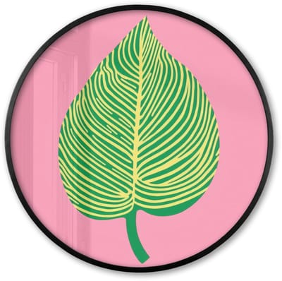 Poster in lijst Rond - Fotolijst 60x60 cm - Posters - Illustratie - Blad - Minimalistisch - Groen - Ronde posterlijst zwart - Decoratie - Wanddecoratie woonkamer - Muurdecoratie slaapkamer