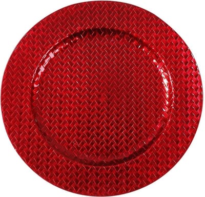Kaarsenbord/plateau - rood - vlechtpatroon - D33 cm rond