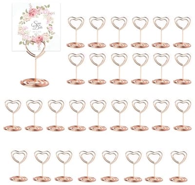 Roze tafelkaarten houders set van 30 - Hartvormige kaarthouders voor bruiloften en evenementen