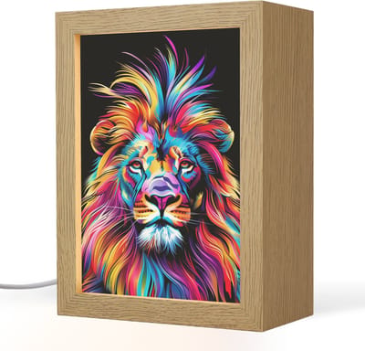 Nachtlampje 15x20 cm - Kinder lampje - Leeuwen - Kleurrijk - Zwart - Dieren - Tafellamp kinderkamer - Slaapkamer lamp - Bedlamp kinderen - Kinderlampje stopcontact - Wandlamp babykamer - Nachtlampjes