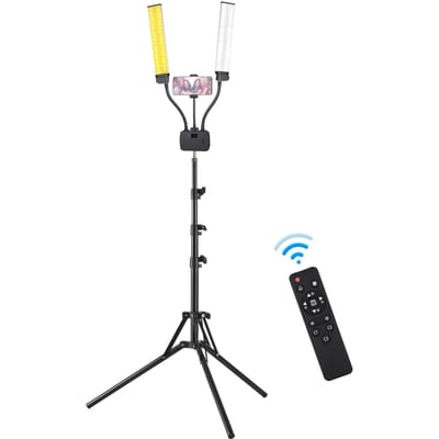 Lumière de remplissage à double bras 45W, lumière de beauté tricolore, conception de Tube rotatif multi-angles, 224 pièces de perles US Plug noir