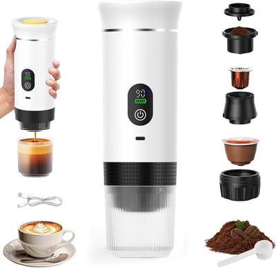 Draagbaar Koffiezetapparaat - Mini Espresso Machine - Koffie Maken Onderweg - 3-in-1 Functionaliteit - 90 ml Capaciteit - Wit