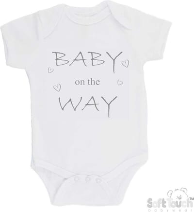 Soft Touch Romper "Baby on the way" Unisex Katoen Wit/grijs Maat 56/62