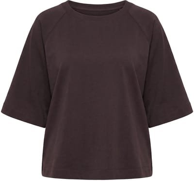 Ulla Popken - Dames - Sweatshirt boxy fit ronde hals korte raglanmouwen - Mahonie - Maat 58+