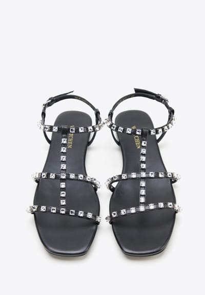 Wittchen Dames Leren Sandalen met Kristallen Zwart Natuurlijk Leer