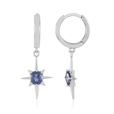 Cavill - Zilveren Oorbellen - 925 Sterling Zilver Geplatineerd - Blauwe Ceylon Saffier 0,63 ct - Ovaal Brilliant - Elegant Sterrenpatroon