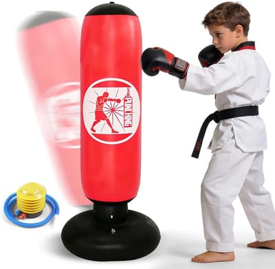 SnelShoppen - Inflatable Punching Bag 160 cm met Luchtpomp voor Kinderen van 6-12 Jaar - Ideaal voor Karate, Taekwondo en Kickboksen - Veilig en Robuu