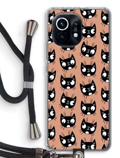 Case Company® - Hoesje met koord geschikt voor Xiaomi Mi 11 hoesje met Koord - Kat - Telefoonhoesje met Zwart Koord - Bescherming aan alle Kanten en Over de Schermrand