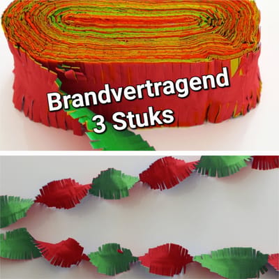 3 stuks BRANDVERTRAGENDE Draaiguirlande Rood/ Geel/  Groen, 72 meter, Carnaval, Verjaardag , Themafeest