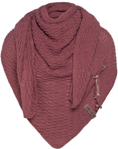 Knit Factory Jaida Gebreide Omslagdoek - Driehoek Sjaal Dames - Dames sjaal - Wintersjaal - Stola - Wollen sjaal - Rode sjaal - Stone Red - 190x85 cm - Inclusief siersluiting