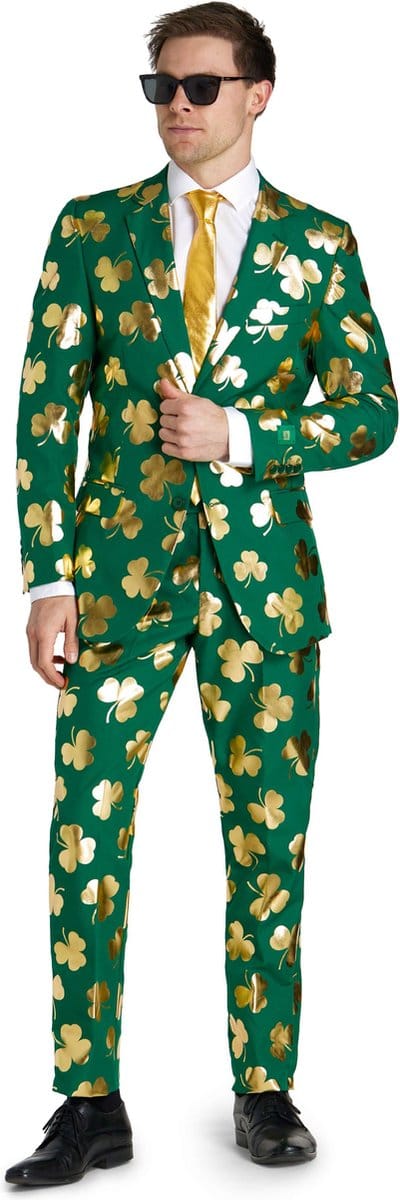 OppoSuits Mr. Clover Clover - Heren Pak - Carnavalskleding - St. Patrick's Day Pak - Inclusief Pantalon, Blazer en Stropdas - Groen - Maat EU 46