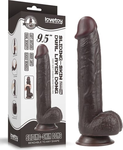 Lovetoy - Dildo Met Sliding Skin Technologie - 24 x 4.5 cm - Bruin