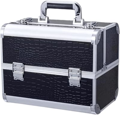 Guardian Beauty Nagel Beautycase - Aluminium - Cosmetica Organizer met Slot - 4 Laags Uitschuifbare Lades - Zwart - Kapper, Make-up, en Tattoo Artiest