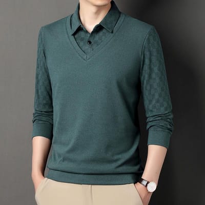 Middenleeftijd Lente en Herfst Revers Sweatshirt Heren Lange Mouw Poloshirt Dun Casual Lange Mouw T-shirt Onderhemd XXXXL
