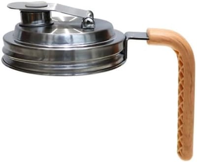Roestvrijstalen Potdeksel - Lekvrij Deksel - Dranken Gieten - Comfortabele Handgreep - 14 x 11 x 9 cm - Houtnerf