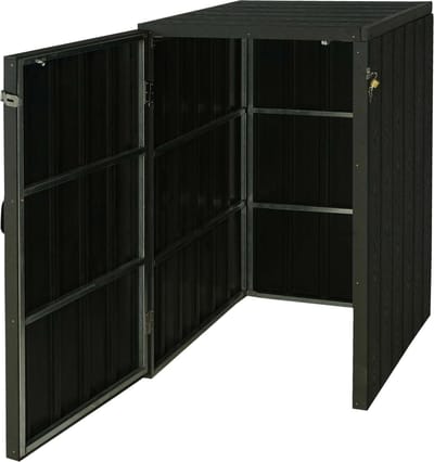 XL 1/2 WPC afvalbakdeksel MCW-J28, premium afvalbak, metaal-houtlook, uitschuifbaar ~ antraciet