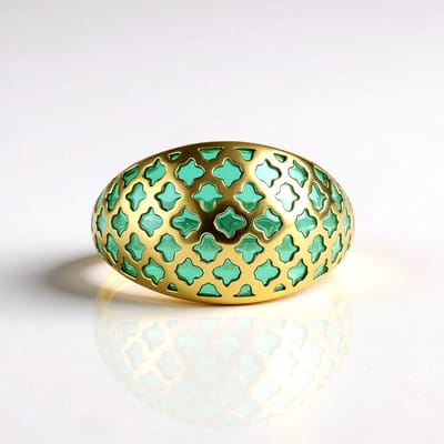 Cavill - Vergulde 925 Sterling Zilveren Ring Dames - Moderne Geometrische Ovaal Ring - Turkoois Inleg - Elegante Zilveren Ring Maat 17-20