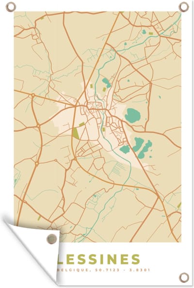 Muurdecoratie Kaart - Plattegrond - Stadskaart - Vintage - Lessines - 120x180 cm - Tuinposter - Tuindoek