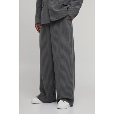Krijtstreep Wijde Pasvorm Kostuumbroek | Grey | Size 32