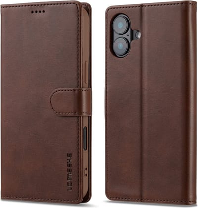 LC.IMEEKE Hoesje - Geschikt voor iPhone 16 Plus Hoesje - LC.IMEEKE Luxe Book Case - Donkerbruin