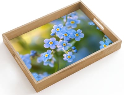 Dienblad hout 40x30 cm - Schootdienblad - Bloemetjes - Blauw - Vergeet mij nietjes - Borrelplank rechthoek - Plateau dienbladen