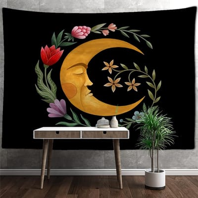 Tapisserie murale psychédélique, illustration artistique, sorcellerie, soleil et lune, esthétique, décoration d'intérieur 95x70cm