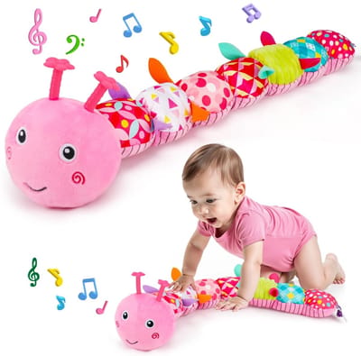 Baby speelgoed – muzikaal gevuld dier - pluchen rups speelgoed, geschikt voor 6-12 maanden - zintuiglijk speelgoed met gekreukel en rammelaar – cadeau voor jongens en meisjes voor verjaardag