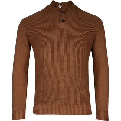 Baileys Trui Uni Color Half Zip Buttons Front Fisherman Rib Tight Knit Bruin / male
