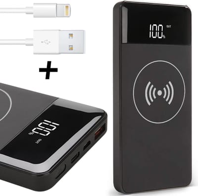 Powerbank Draadloos Oplader 10000 mAh + Lightning Kabel geschikt voor Apple iPhone / iPad - TechNow