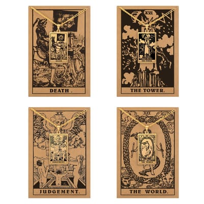 Tarot Ketting 13 | 16 | 20 | 21 bundel - Doorbraak & Transformatie - Goudkleurig Stainless Steel - Inclusief Rider-Waite Kaartjes - 60cm - Pax Amare