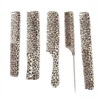 Luipaardprint kam set – 5 delige kunststof haar kammen – fijne tanden – styling kammen met tail comb – geschikt voor dames en heren – ideaal voor dagelijks gebruik
